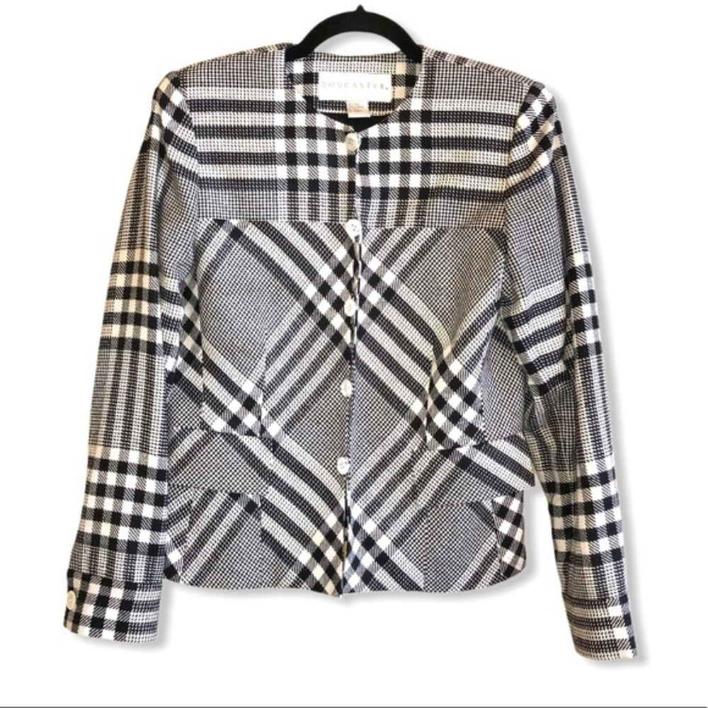 DONCASTER Black White Plaid Silk Jacket 6